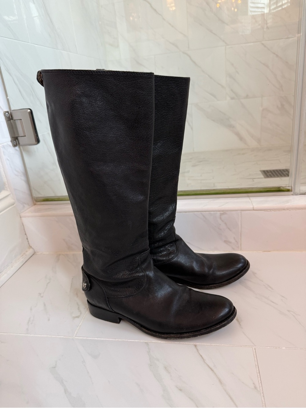 Size 9.5 Melissa Button Back Frye Black Tall Leather Riding Boots - Picture 3 of 9